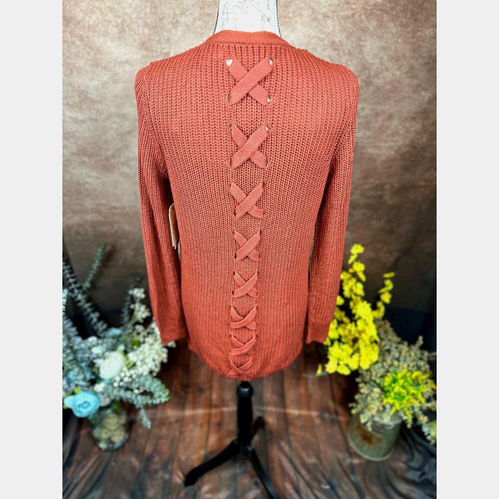 Pinque Jamelya Back Detail Cardigan Artisan Rust size M - Picture 14 of 14